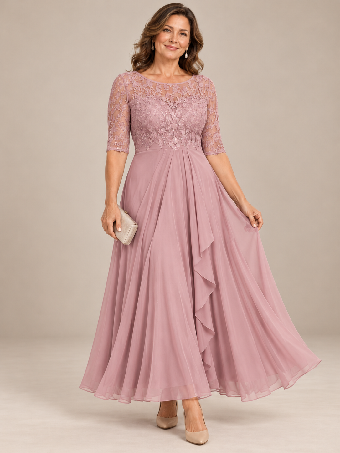 ROSE | Flattering Lace Midi Dress