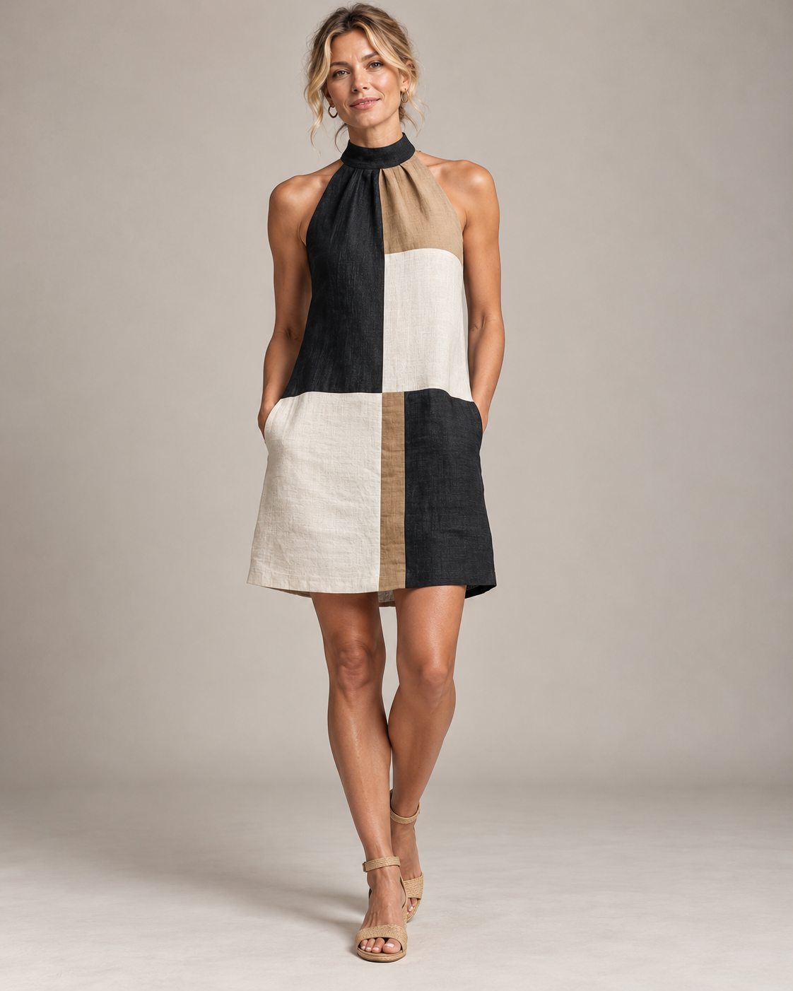 SABRINA | Colorblock Halter Mini Dress