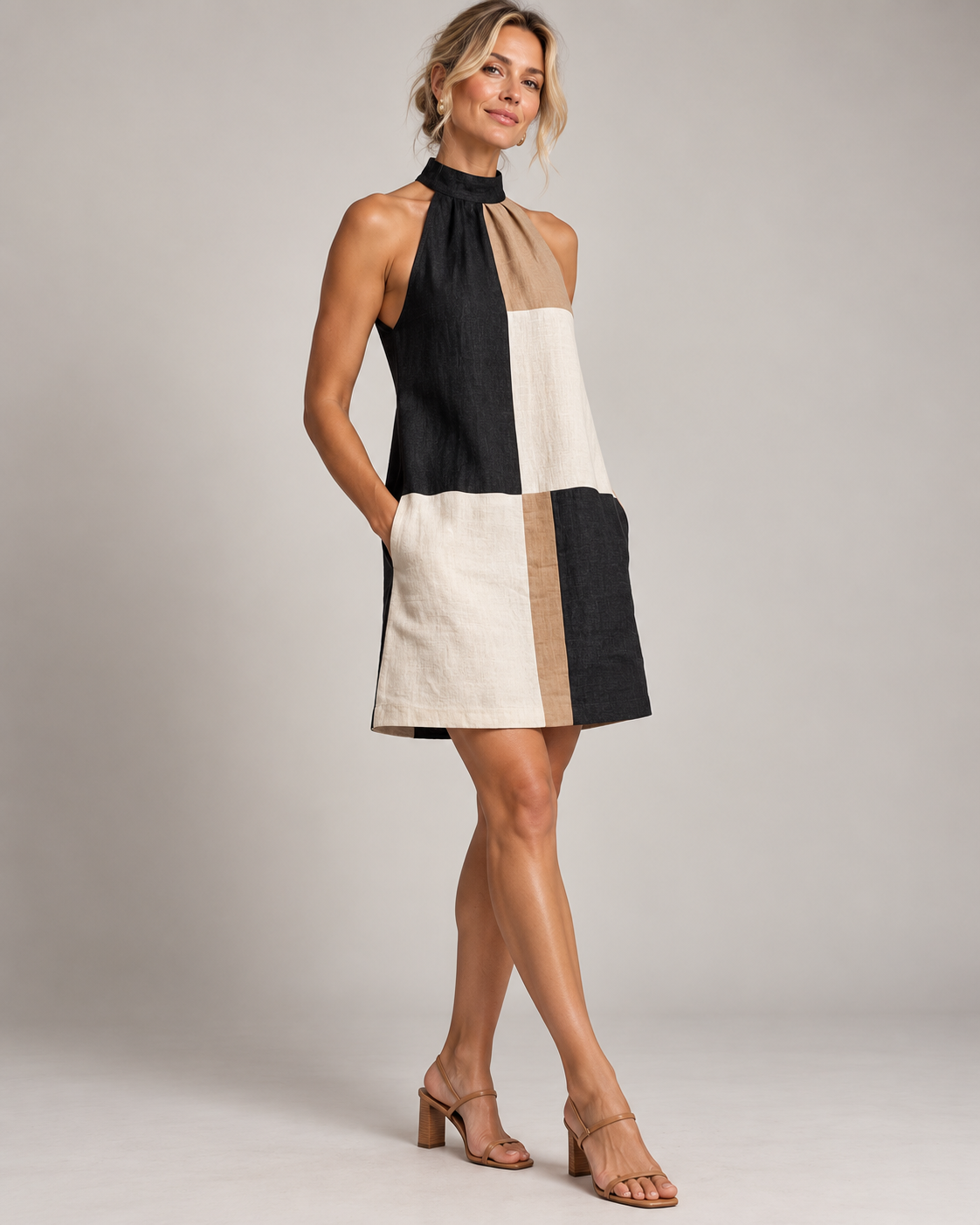 SABRINA | Colorblock Halter Mini Dress